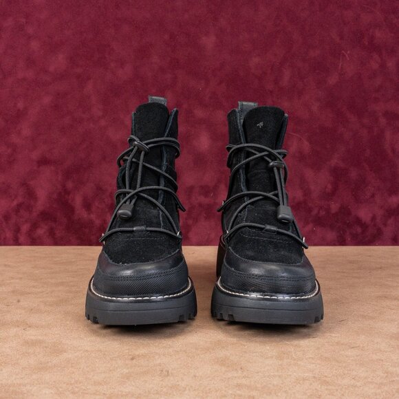 Lucky Brand Women Caelia Black Leather Drawcord Lace Winter Platform Boots sz 6 - Picture 3 of 8